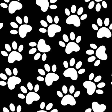 Pençe siyah baskı sorunsuz. Vektör çizim hayvan pençe parça desen. zemin siluetleri kedi ya da köpek ayak izi ile.