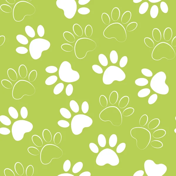 Paw print sem costura. Ilustração vetorial padrão de pista de pata animal. fundo com silhuetas de gato ou cão pegada . — Vetor de Stock