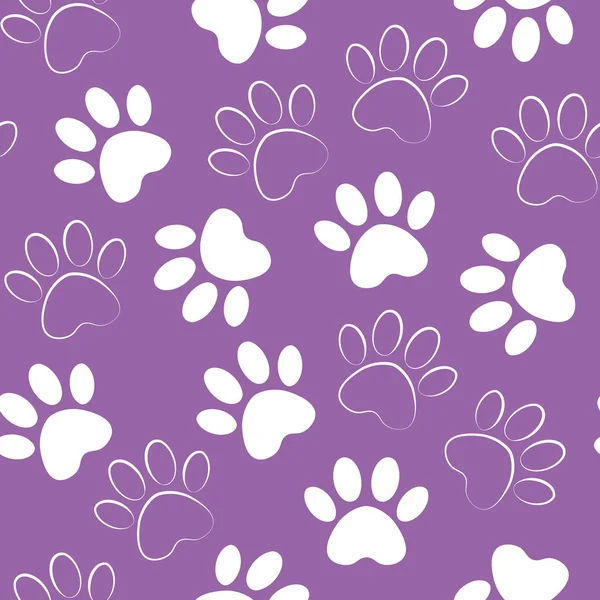 Impression patte sans couture. Illustration vectorielle motif de patte d'animal. toile de fond avec des silhouettes d'empreinte chat ou chien . — Image vectorielle