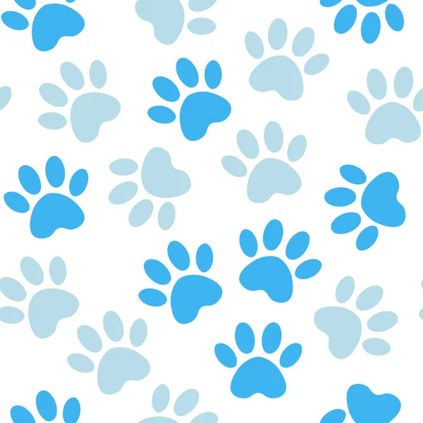 Imprimé bleu patte sans couture. Illustration vectorielle motif de patte d'animal. toile de fond avec des silhouettes d'empreinte chat ou chien . — Image vectorielle
