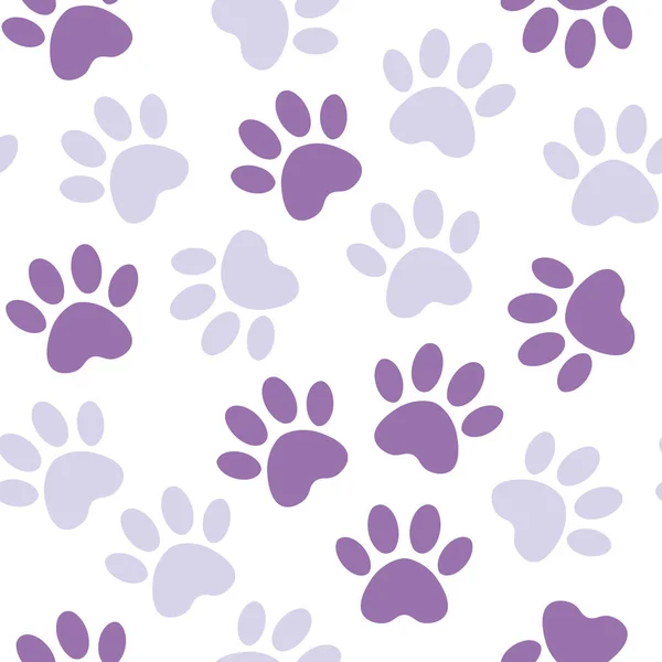 Imprimé violet patte sans couture. Illustration vectorielle motif de patte d'animal. toile de fond avec des silhouettes d'empreinte chat ou chien . — Image vectorielle