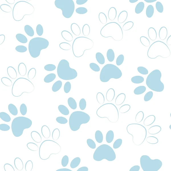 Imprimé bleu patte sans couture. Illustration vectorielle motif de patte d'animal. toile de fond avec des silhouettes d'empreinte chat ou chien . — Image vectorielle