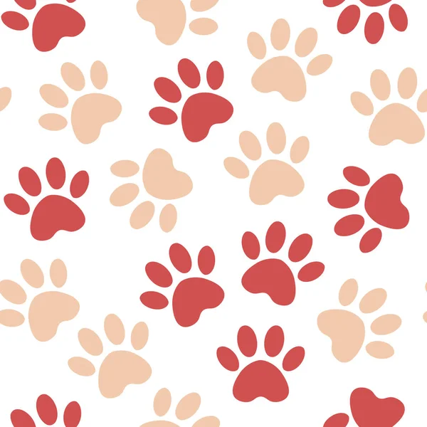 爪红色打印无缝。向量例证动物爪子轨道样式。背景与猫或狗足迹的剪影. — 图库矢量图片