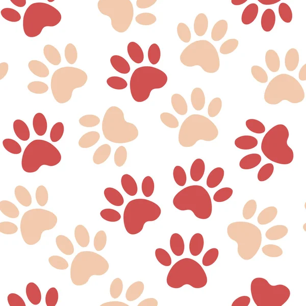 Impression rouge patte sans couture. Illustration vectorielle motif de patte d'animal. toile de fond avec des silhouettes d'empreinte chat ou chien . — Image vectorielle