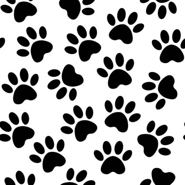 Pençe siyah baskı sorunsuz. Vektör çizim hayvan pençe parça desen. zemin siluetleri kedi ya da köpek ayak izi ile.