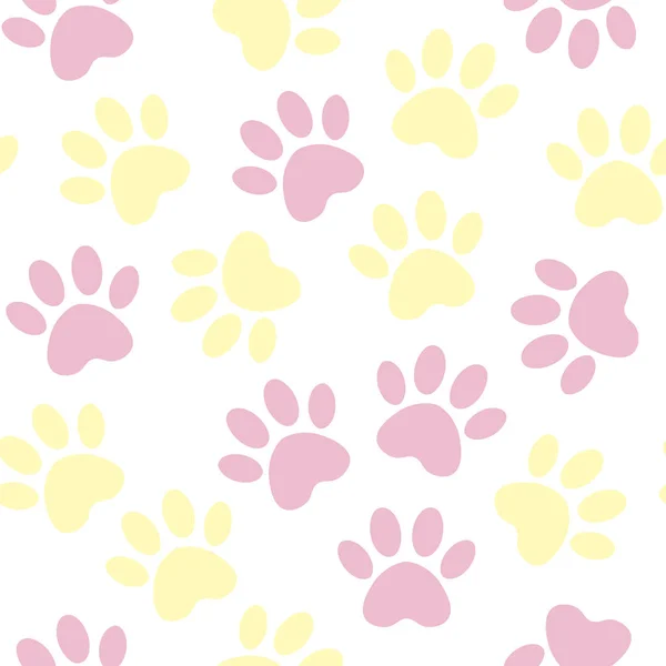 Paw print sem costura. Ilustração vetorial padrão de pista de pata animal. fundo com silhuetas de gato ou cão pegada . —  Vetores de Stock