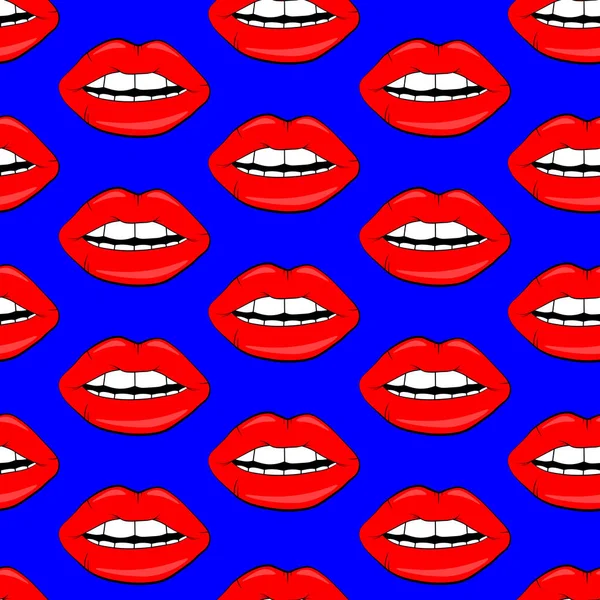 Kosmetik und Make-up Lippen nahtlose Muster. schöne Lippen der Frau mit rotem Lippenstift und Glanz. sexy Vektor Lippen Hintergründe. Cartoon-Stil — Stockvektor