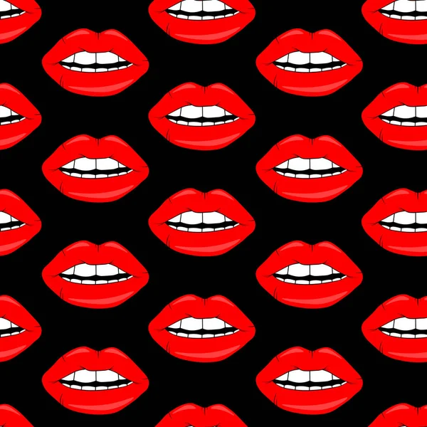 Kozmetik ve makyaj dudak seamless modeli. güzel dudaklar kadının kırmızı ruj ve parlak. Seksi vektör dudak arka planlar. karikatür tarzı