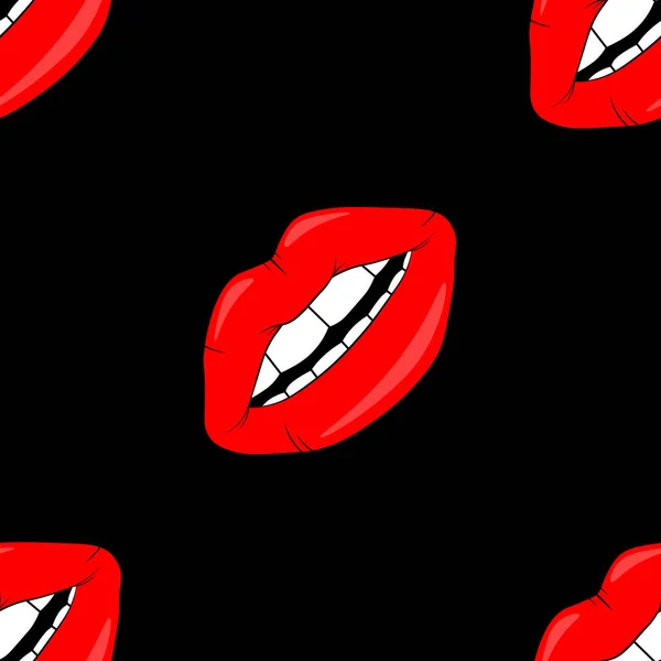 Kosmetik und Make-up Lippen nahtlose Muster. schöne Lippen der Frau mit rotem Lippenstift und Glanz. sexy Vektor Lippen Hintergründe. Cartoon-Stil — Stockvektor