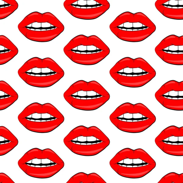 Kozmetik ve makyaj dudak seamless modeli. güzel dudaklar kadının kırmızı ruj ve parlak. Seksi vektör dudak arka planlar. karikatür tarzı