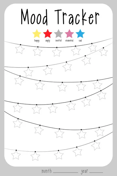 Dziennik o nastrojach na miesiąc. nastrój tracker kalendarza. utrzymanie ślad od stanu emocjonalnego gwiazda — Wektor stockowy