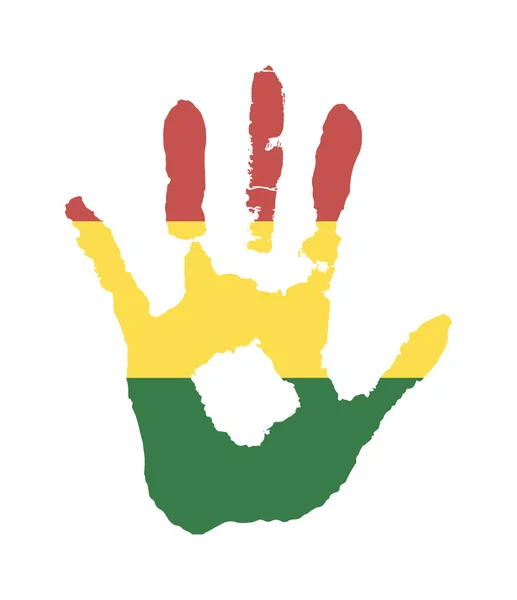 Huella de mano vectorial en forma de bandera de Bolivia. verde, amarillo, rojo de la bandera — Archivo Imágenes Vectoriales