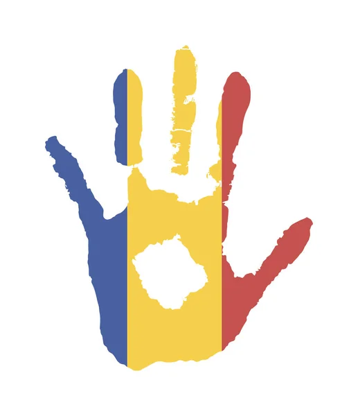 チャドの旗の形でベクターハンドプリント。旗の青、黄色、赤色 — ストックベクタ