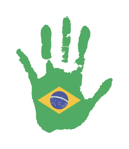 Impressão manual vetorial na forma da bandeira do Brasil. cor verde da bandeira — Vetor de Stock