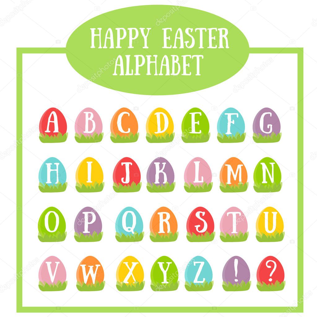 Vector illustration of easter alphabet. letters in easter eggs. English alphabet