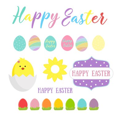 Paskalya için çocuk vektör illüstrasyonları seti.