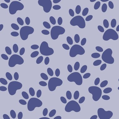 Mavi baskı sorunsuz pençe. Vektör çizim hayvan pençe parça desen. zemin siluetleri kedi ya da köpek ayak izi ile.