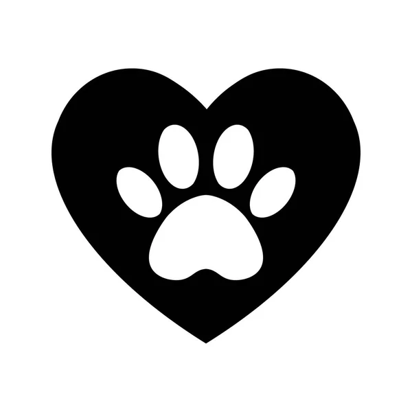 La traccia del cane nel cuore. stampa zampe gatto e cane dentro il cuore — Vettoriale Stock