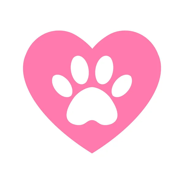 La trace du chien dans le cœur. empreinte de patte de chat et chien à l'intérieur du cœur — Image vectorielle