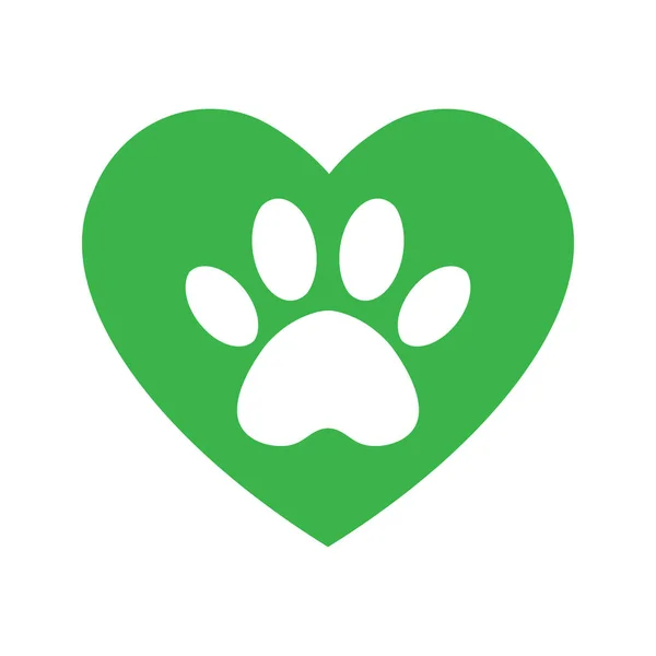 Hundens spår i det gröna hjärtat. katt och hund Paw Print inuti hjärtat — Stock vektor