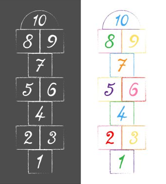 hopscotch oyunu ile illüstrasyon. Çocuk sokak oyunu. numaraları ile oyun alanı.