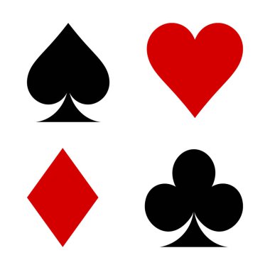 Beyaz arka planda yalıtılmış kart takımları seti. poker takım elbise kartı