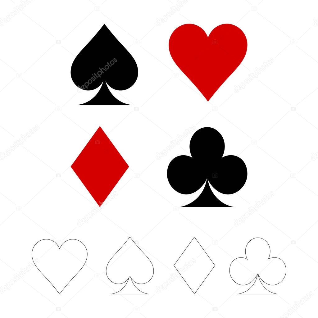Set of playing card suits isolated on white background. poker suits card