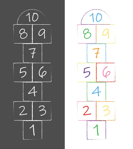 hopscotch oyunu ile illüstrasyon. Çocuk sokak oyunu. numaraları ile oyun alanı.