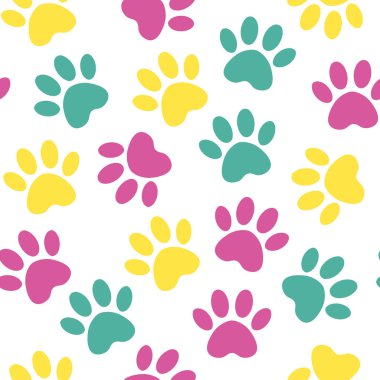 Yazdırma sorunsuz pençe. Vektör çizim hayvan pençe parça desen. zemin siluetleri kedi ya da köpek ayak izi ile.