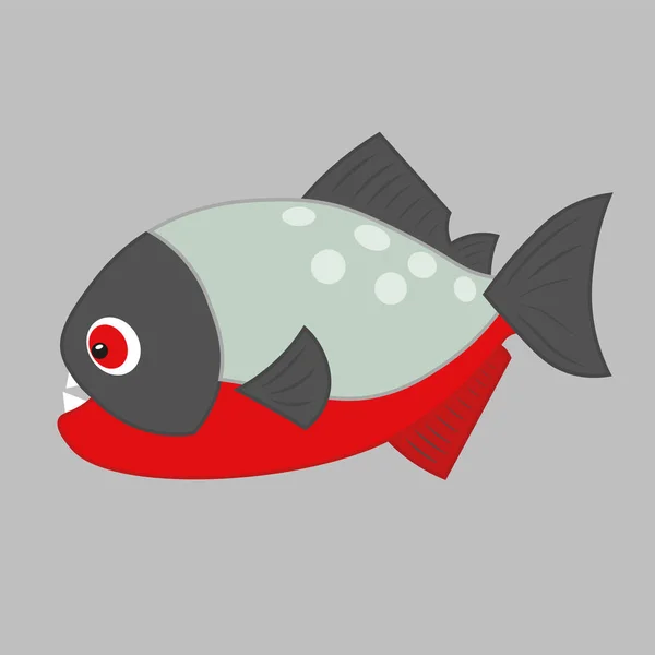食人鱼卡通矢量插图。普拉尼亚鱼的可爱插图。海洋生物海洋居民。海鱼邪恶牙齿 — 图库矢量图片