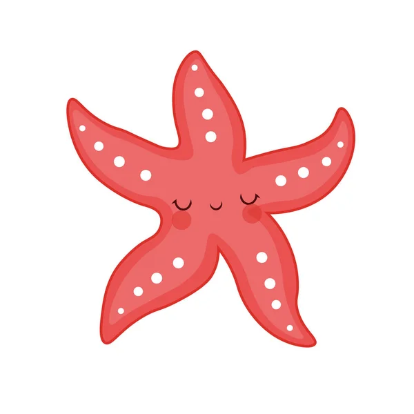 Ilustração vetorial de desenhos animados estrela do mar. Red bonito ilustração estrela do mar para crianças e bebês. Criatura marinha. morador do mar —  Vetores de Stock