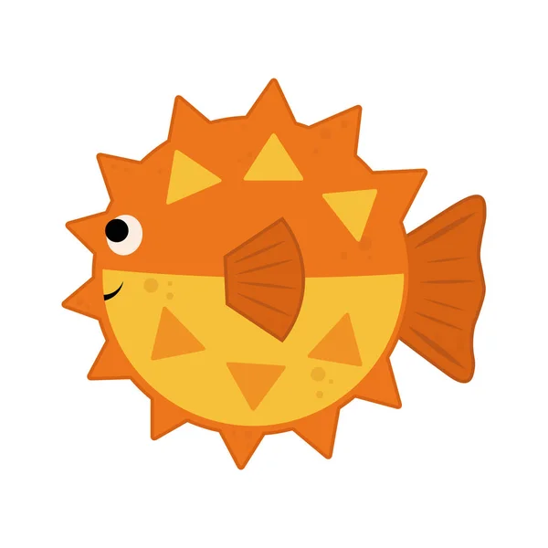 Bonito vetor ilustração cartoon peixe Fugu. laranja globefish isolado no fundo branco —  Vetores de Stock