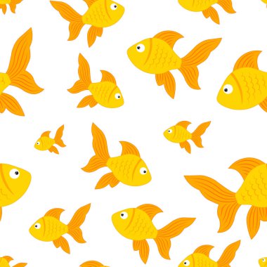 Sarı balıklar ile vektör kesintisiz arka plan. Ambalaj, tekstil, dekor, dekor için balık sevimli çocuk Illustration.