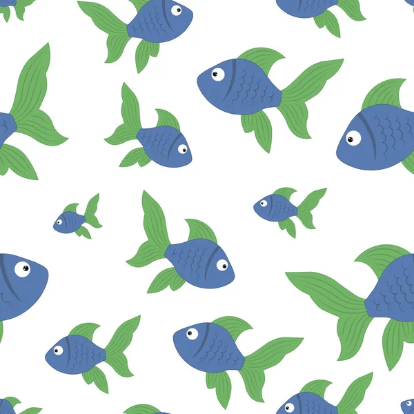 Mavi balıklar ile vektör sorunsuz arka plan. Ambalaj, tekstil, dekor, dekor için balık Sevimli çocuk illüstrasyon.