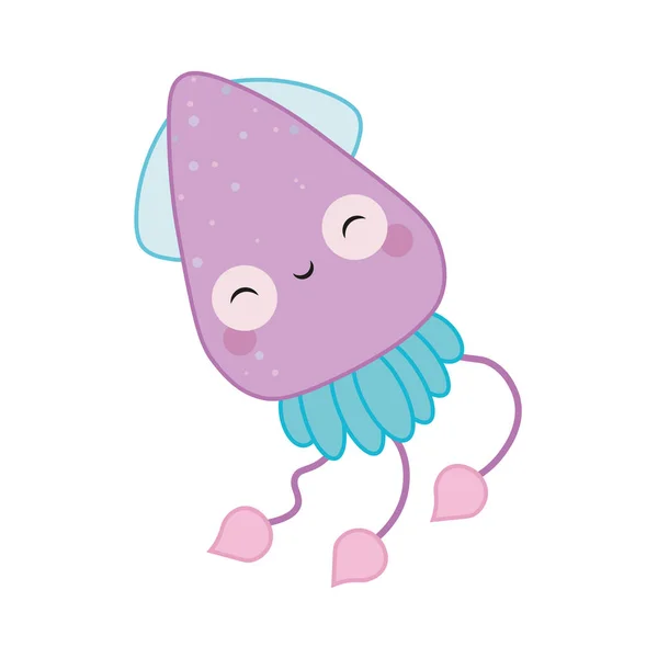 鱿鱼卡通矢量插图。紫色可爱的章鱼插图的孩子和婴儿。海洋生物海洋居民 — 图库矢量图片