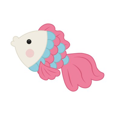 Beyaz arka planda izole sevimli pembe balık Illustration. Çocuklar için tatlı pembe balık vektör
