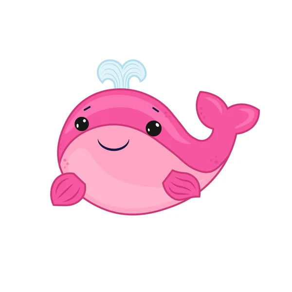 Roze walvis cartoon van mariene leven. Zomerseizoen. dierlijke cartoon vector ontwerp. Schattige print met walvis voor baby — Stockvector