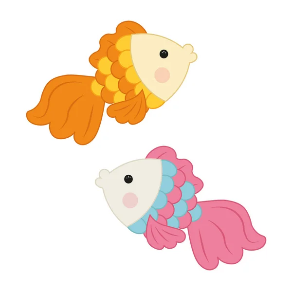 Conjunto bonito ilustração vetorial de pequenos peixes. Fabuloso peixe rosa e peixinho dourado para crianças . —  Vetores de Stock