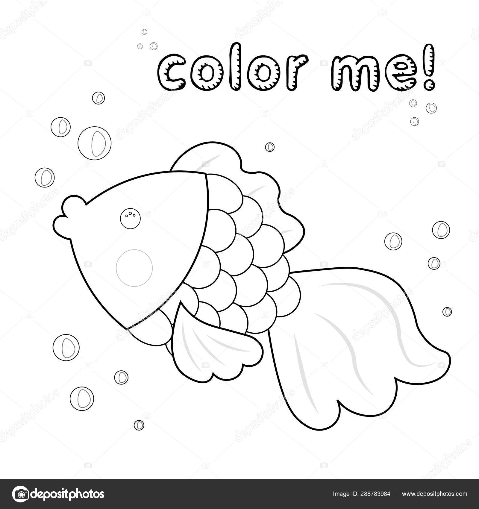 Outline fish. Coloring. Black and white fish cartoon character. Vector  illustration on white background. sea animals coloring book. A game for  children. Stock Vector Image by ©@ #288783984