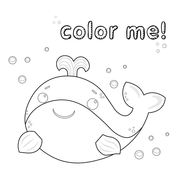 Outline whale. Coloring page. Black and white whale cartoon character. Vector illustration isolated on white background. marine animals coloring book. Game for kids. — Stock Vector