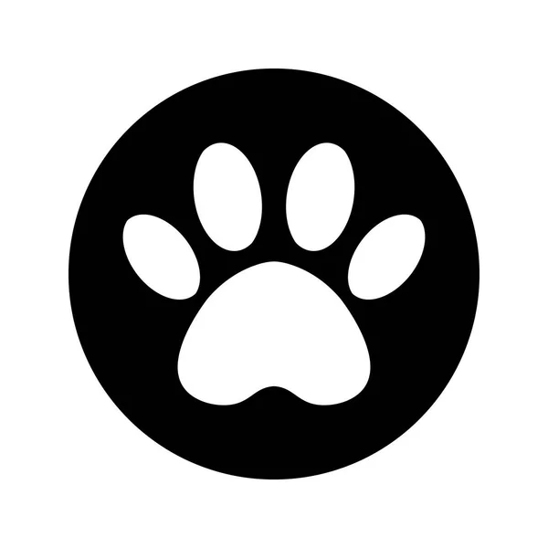 Psí stopa v černém kruhu. kočičí a psí tlapy tisk uvnitř kruhu — Stockový vektor