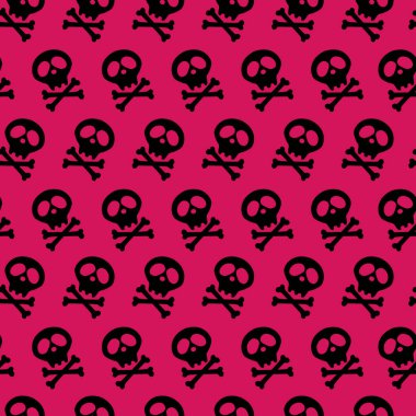 siyah Kafatası ve kemikler geçti. Vektör illüstrasyon. Kusursuz Crimson arka plan. Zehir. goths, emo kültürü. cadılar bayramı tasarım ve dekorasyon