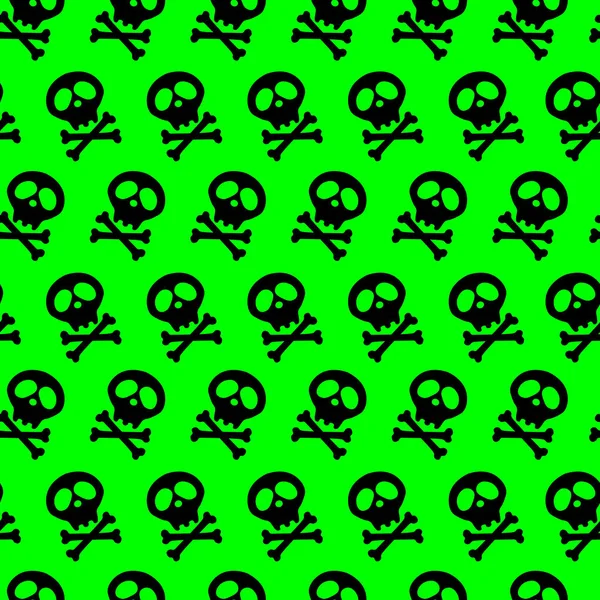 Zwarte schedel en botten gekruist. Vector illustratie. zure naadloze heldere groene achtergrond. Poison. Straling — Stockvector