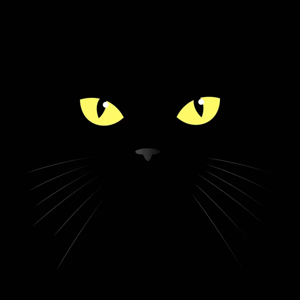 Kota oko czarnego kota. oczy żółtego kota w ciemności. Ilustracja wektorowa — Wektor stockowy