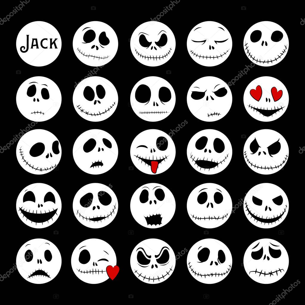 Download Vector Collection Of Halloween Faces The Nightmare Before Christmas Halloween Jack Faces Silhouettes Jack Skellington Premium Vector In Adobe Illustrator Ai Ai Format Encapsulated Postscript Eps Eps Format SVG Cut Files