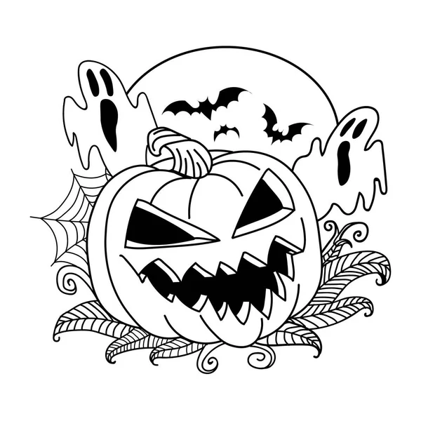 Dessin vectoriel citrouille. contour isolé citrouille halloween. Illustration de récolte dessinée à la main. croquis citrouille avec hanté, chauves-souris, toile d'araignée. Joyeux Halloween — Image vectorielle