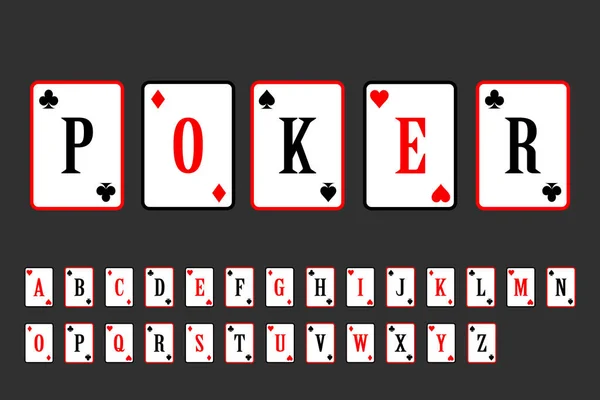 Abeceda s pokerový kartou. Ukázka vektorového herních karet. Abecední hrací karty. nápis-Poker — Stockový vektor