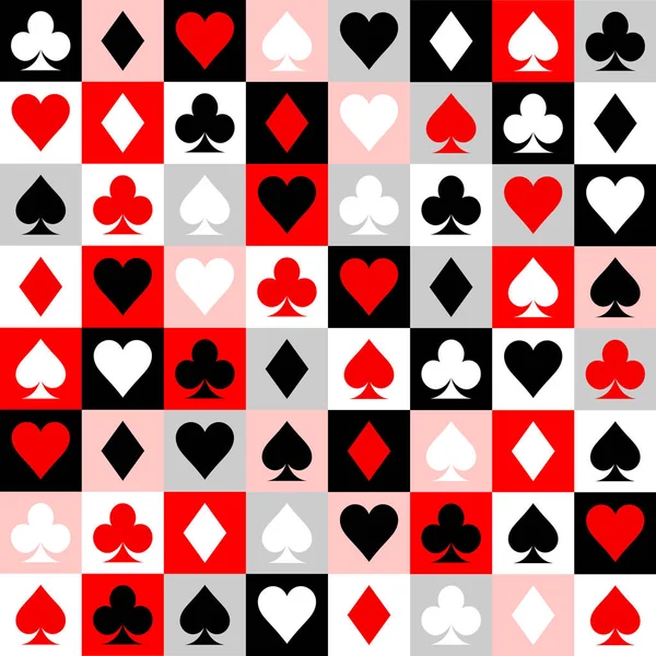 Vector playing cards suits seamless patterns. Backgrounds card suits — ストックベクタ