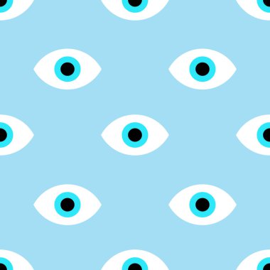 Mavi arka planda vektörsüz göz deseni. Modern moda tasarımı. Tekstil, ambalaj ve tasarım için stil yazdırma