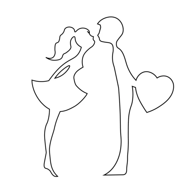 Φιλιά δυο νέοι εραστές. Ρομαντικό ζευγάρι σιλουέτα. Λάτρεις της γυναίκας κι ενός άντρα φιλιά. περίγραμμα σιλουέτες φιλί αγόρι και κορίτσι — Διανυσματικό Αρχείο